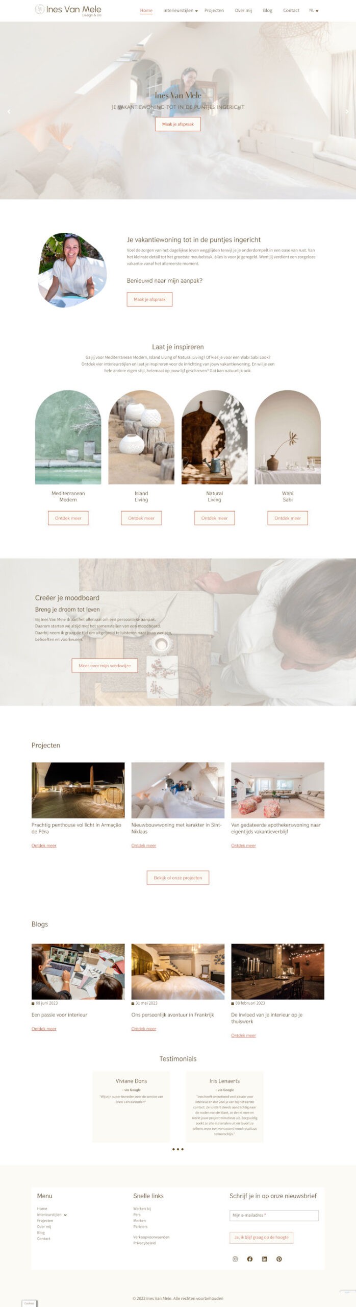 Homepage van de website van Interieurinrichtster Ines Van Mele